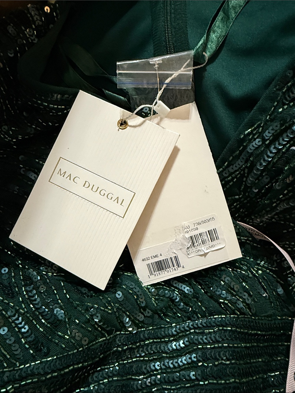 NWT Mac Duggal Embellished Sequin Cocktail Part Dress Emerald Green - Picture 4 of 4